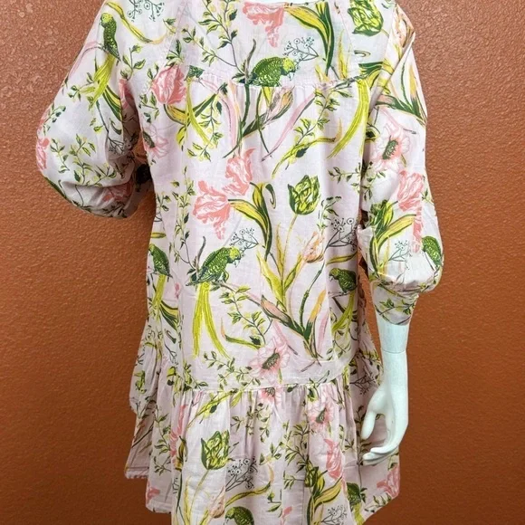 Happy Nature Pink Multicolor Floral Cotton Cottagecore Mini Dress S Medium. G#56 - Picture 3 of 17